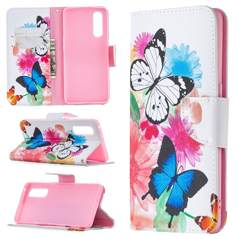 Housse Oppo Find X2 Neo Papillons et Fleurs Peints Housse Oppo Find X2 Neo Papillons et Fleurs Peints