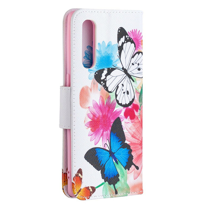 Housse Oppo Find X2 Neo Papillons et Fleurs Peints Housse Oppo Find X2 Neo Papillons et Fleurs Peints