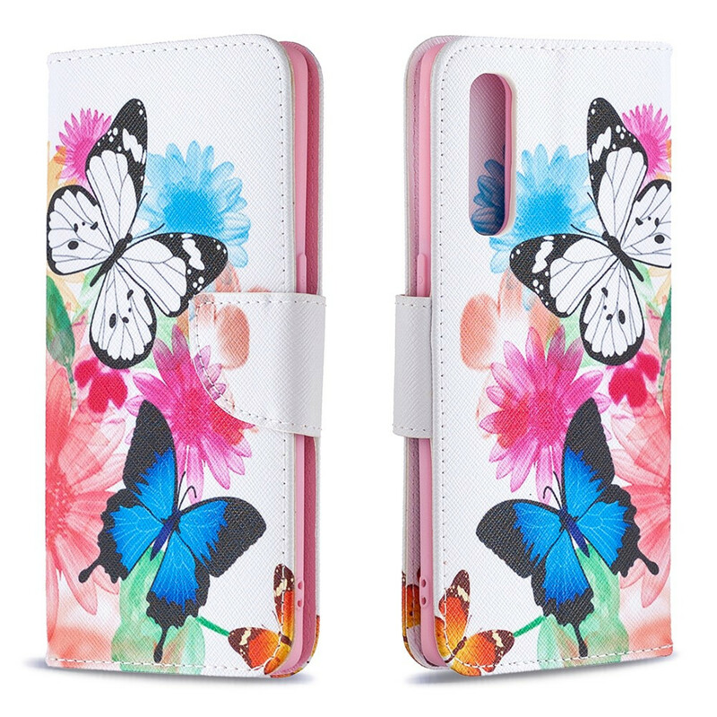 Housse Oppo Find X2 Neo Papillons et Fleurs Peints Housse Oppo Find X2 Neo Papillons et Fleurs Peints