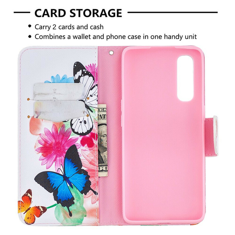 Housse Oppo Find X2 Neo Papillons et Fleurs Peints Housse Oppo Find X2 Neo Papillons et Fleurs Peints
