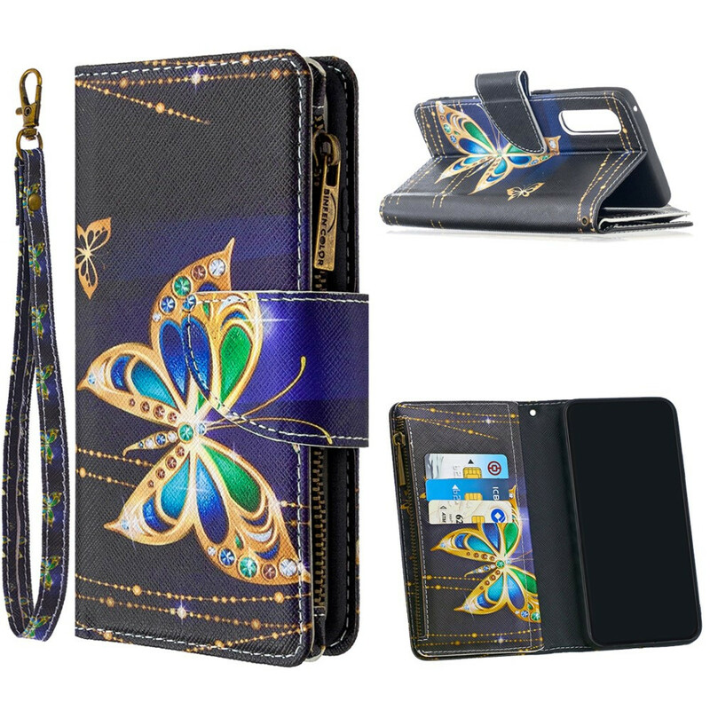 Housse Oppo Find X2 Neo Poche Zippée Papillon Royal Housse Oppo Find X2 Neo Poche Zippée Papillon Royal