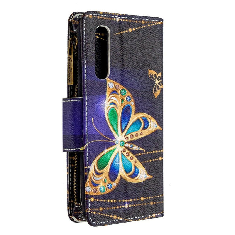 Housse Oppo Find X2 Neo Poche Zippée Papillon Royal Housse Oppo Find X2 Neo Poche Zippée Papillon Royal