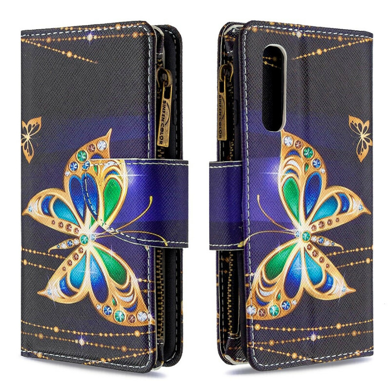 Housse Oppo Find X2 Neo Poche Zippée Papillon Royal Housse Oppo Find X2 Neo Poche Zippée Papillon Royal