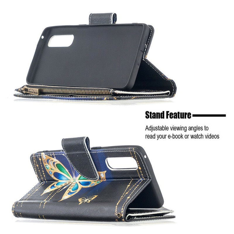 Housse Oppo Find X2 Neo Poche Zippée Papillon Royal Housse Oppo Find X2 Neo Poche Zippée Papillon Royal