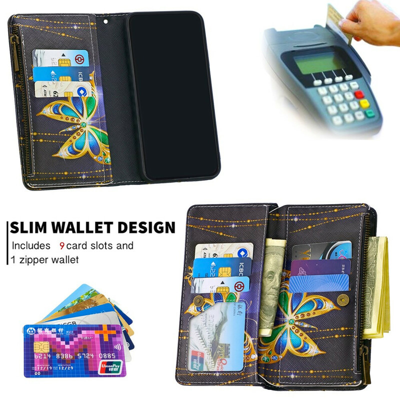 Housse Oppo Find X2 Neo Poche Zippée Papillon Royal Housse Oppo Find X2 Neo Poche Zippée Papillon Royal