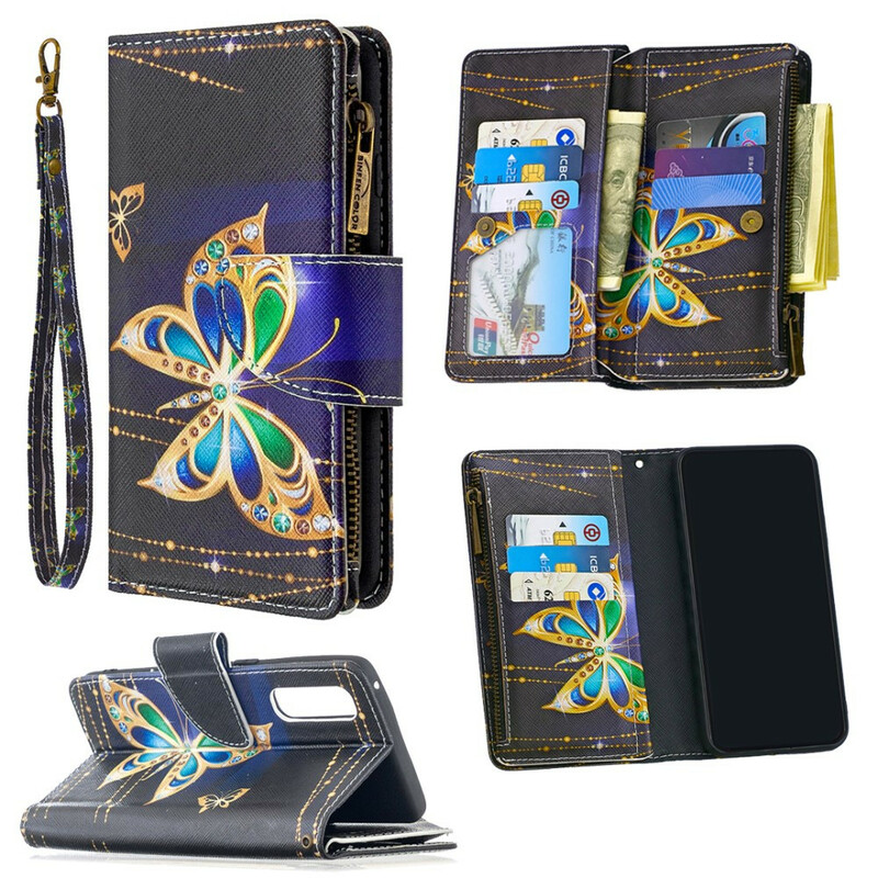 Housse Oppo Find X2 Neo Poche Zippée Papillon Royal Housse Oppo Find X2 Neo Poche Zippée Papillon Royal