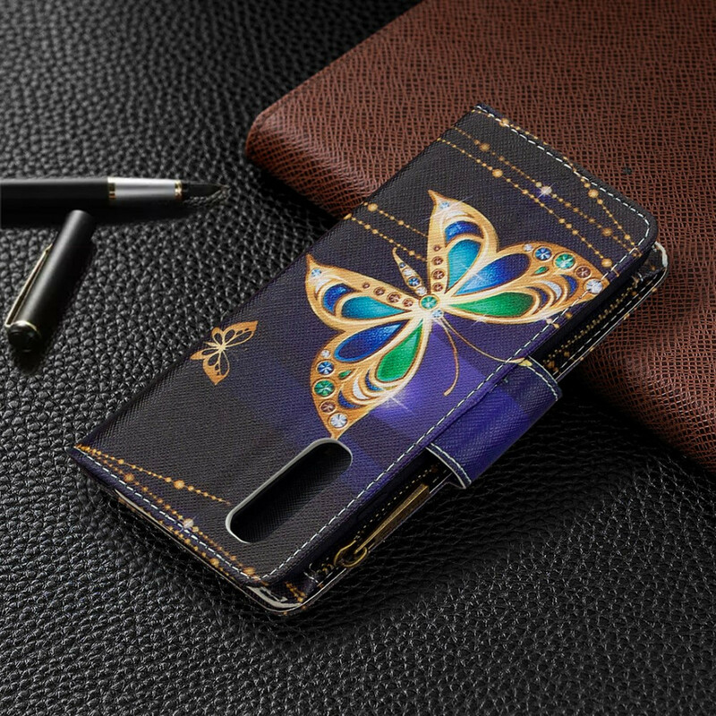 Housse Oppo Find X2 Neo Poche Zippée Papillon Royal Housse Oppo Find X2 Neo Poche Zippée Papillon Royal