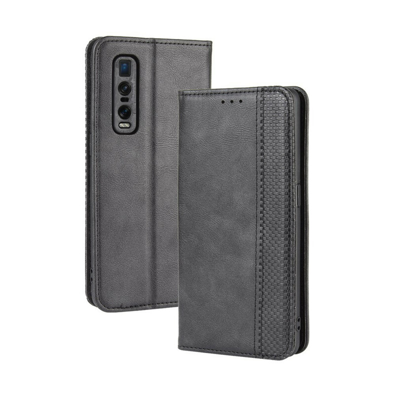 Flip Cover Oppo Find X2 Pro Effet Cuir Vintage Stylisé