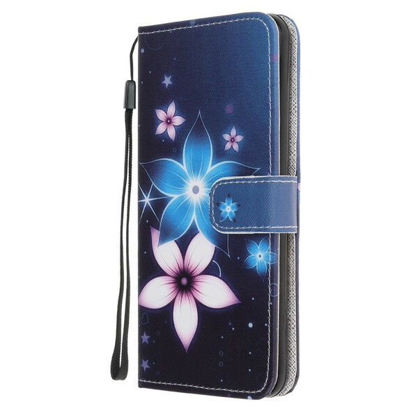Housse Samsung Galaxy A10 Fleurs Lunaires à Lanière