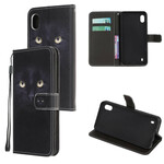 Housse Samsung Galaxy A10 Yeux de Chat Noir à Lanière Housse Samsung Galaxy A10 Yeux de Chat Noir à Lanière