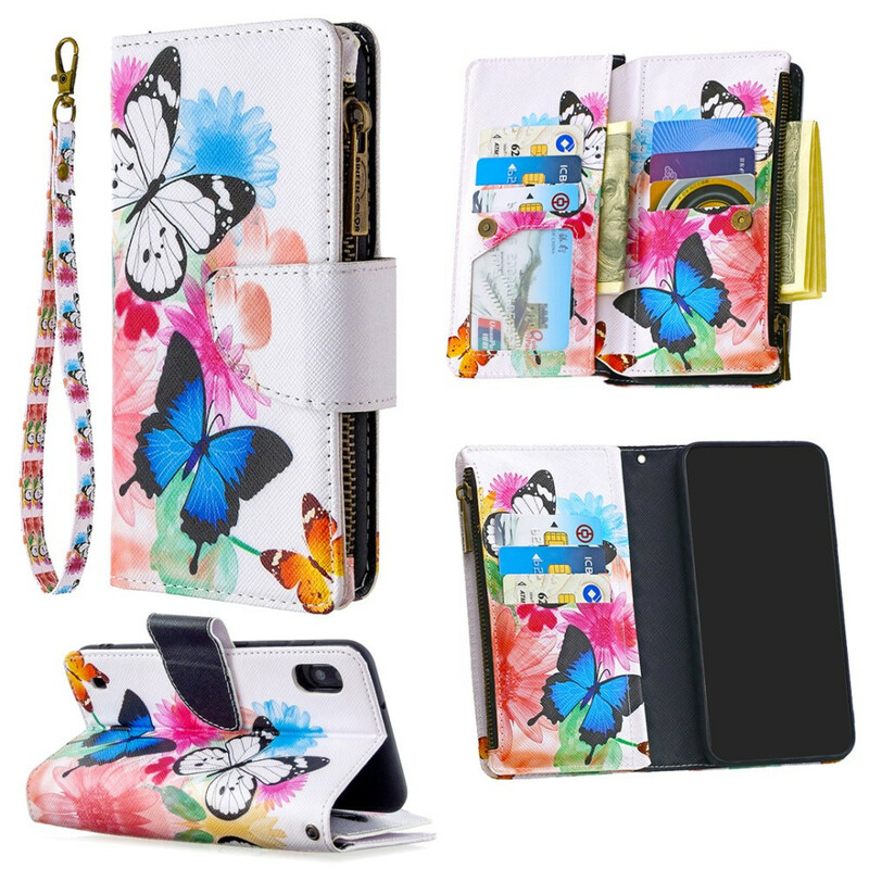 Housse Samsung Galaxy A10 Poche Zippée Papillons Housse Samsung Galaxy A10 Poche Zippée Papillons