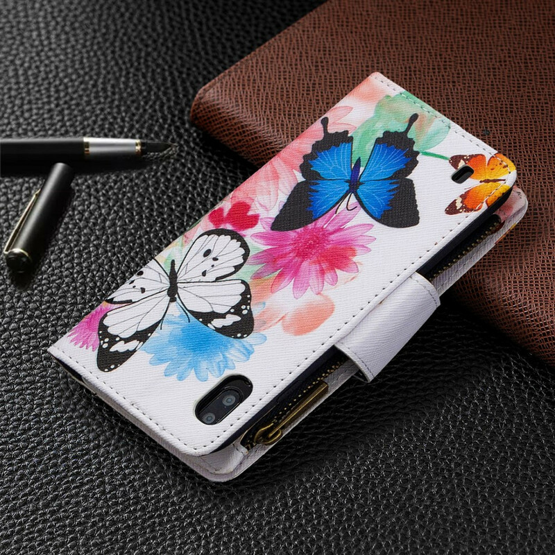 Housse Samsung Galaxy A10 Poche Zippée Papillons Housse Samsung Galaxy A10 Poche Zippée Papillons