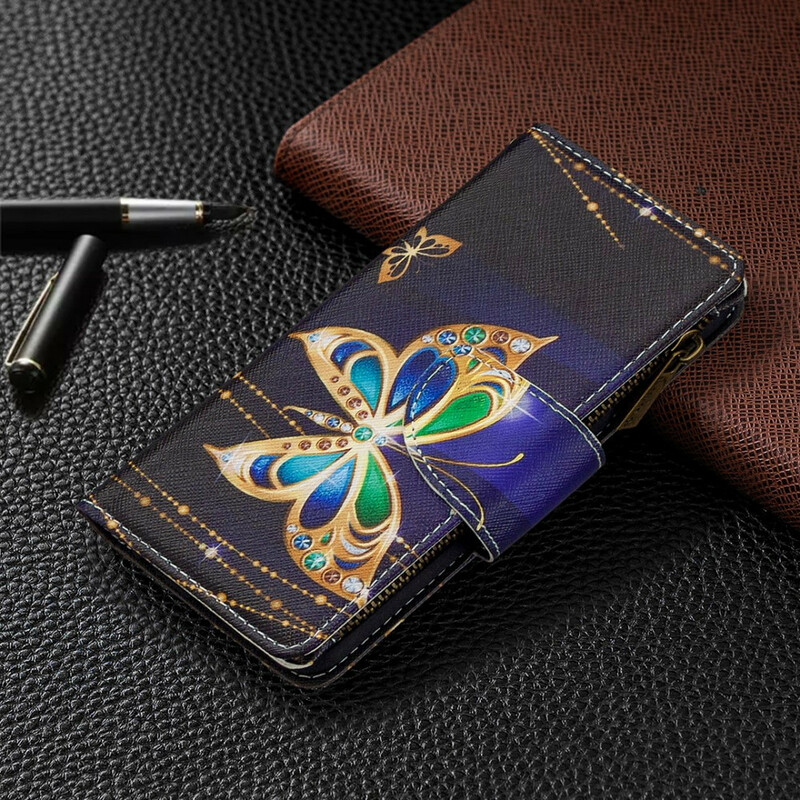 Housse Samsung Galaxy A10 Poche Zippée Papillon Royal