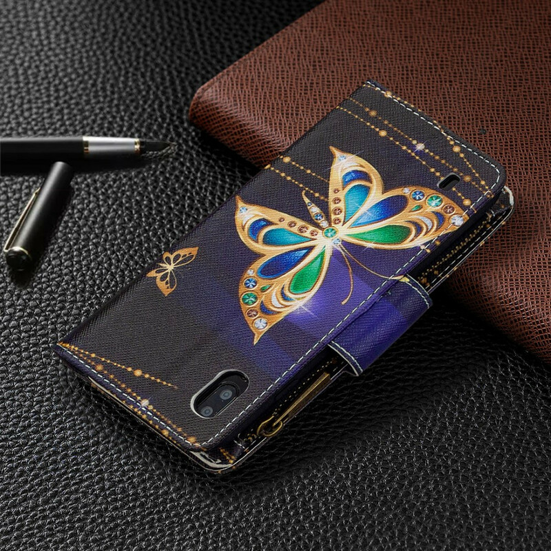 Housse Samsung Galaxy A10 Poche Zippée Papillon Royal