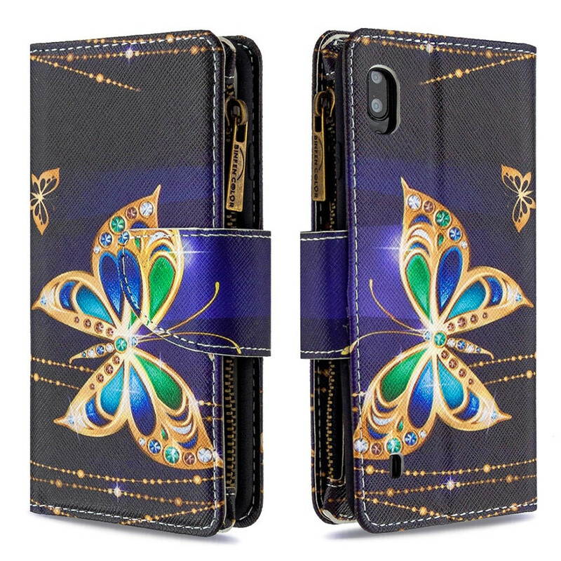 Housse Samsung Galaxy A10 Poche Zippée Papillon Royal