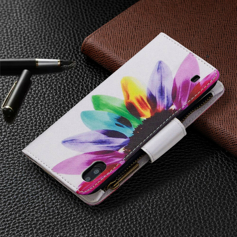 Housse Samsung Galaxy A10 Poche Zippée Fleur Housse Samsung Galaxy A10 Poche Zippée Fleur