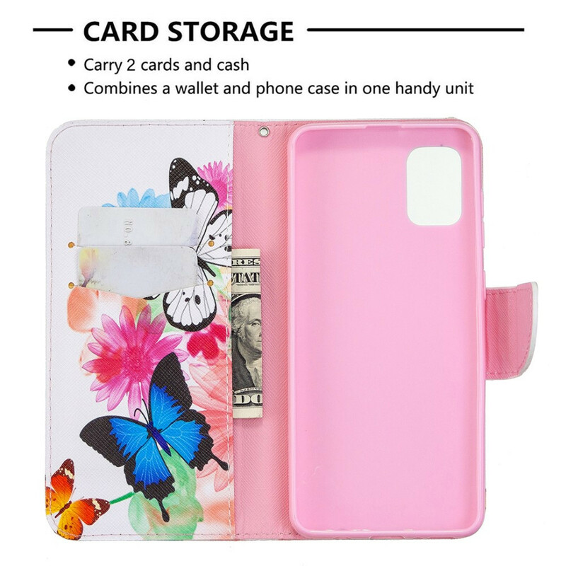 Housse Samsung Galaxy A31 Papillons et Fleurs Peints Housse Samsung Galaxy A31 Papillons et Fleurs Peints