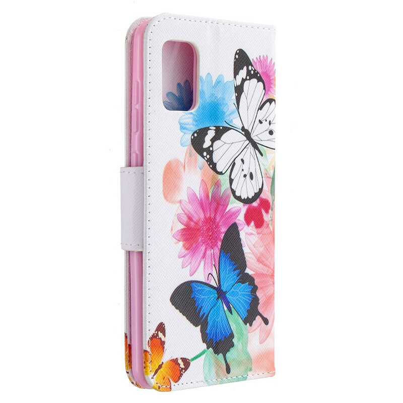 Housse Samsung Galaxy A31 Papillons et Fleurs Peints Housse Samsung Galaxy A31 Papillons et Fleurs Peints