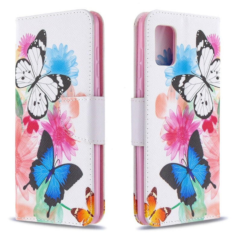 Housse Samsung Galaxy A31 Papillons et Fleurs Peints Housse Samsung Galaxy A31 Papillons et Fleurs Peints