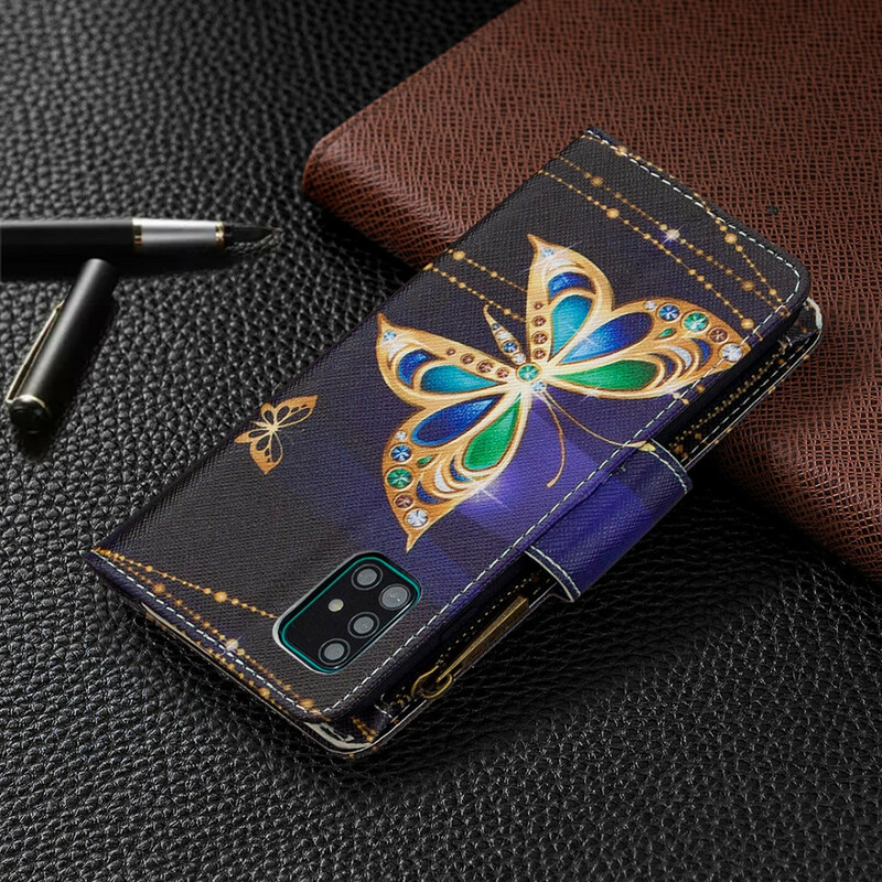 Housse Samsung Galaxy A51 Poche Zippée Papillons