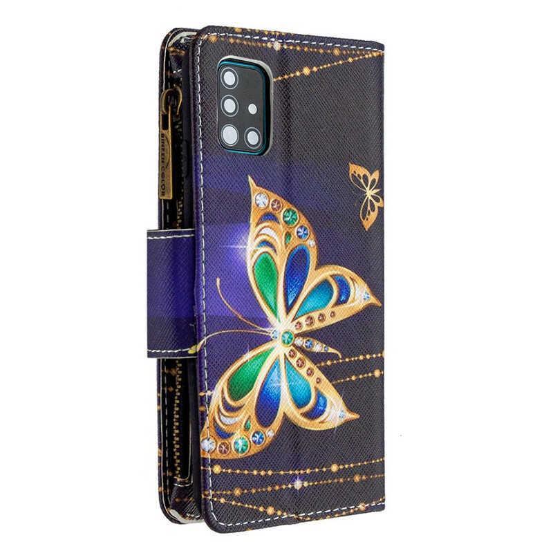 Housse Samsung Galaxy A51 Poche Zippée Papillons