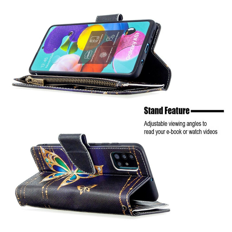 Housse Samsung Galaxy A51 Poche Zippée Papillons Housse Samsung Galaxy A51 Poche Zippée Papillons