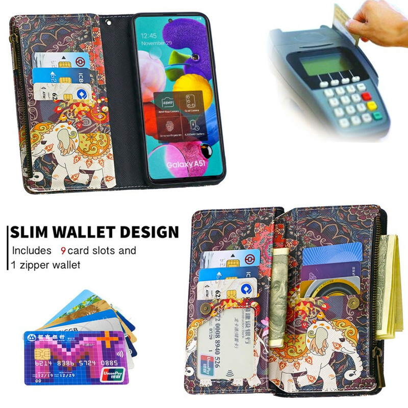 Housse Samsung Galaxy A51 Poche Zippée Éléphant Housse Samsung Galaxy A51 Poche Zippée Éléphant