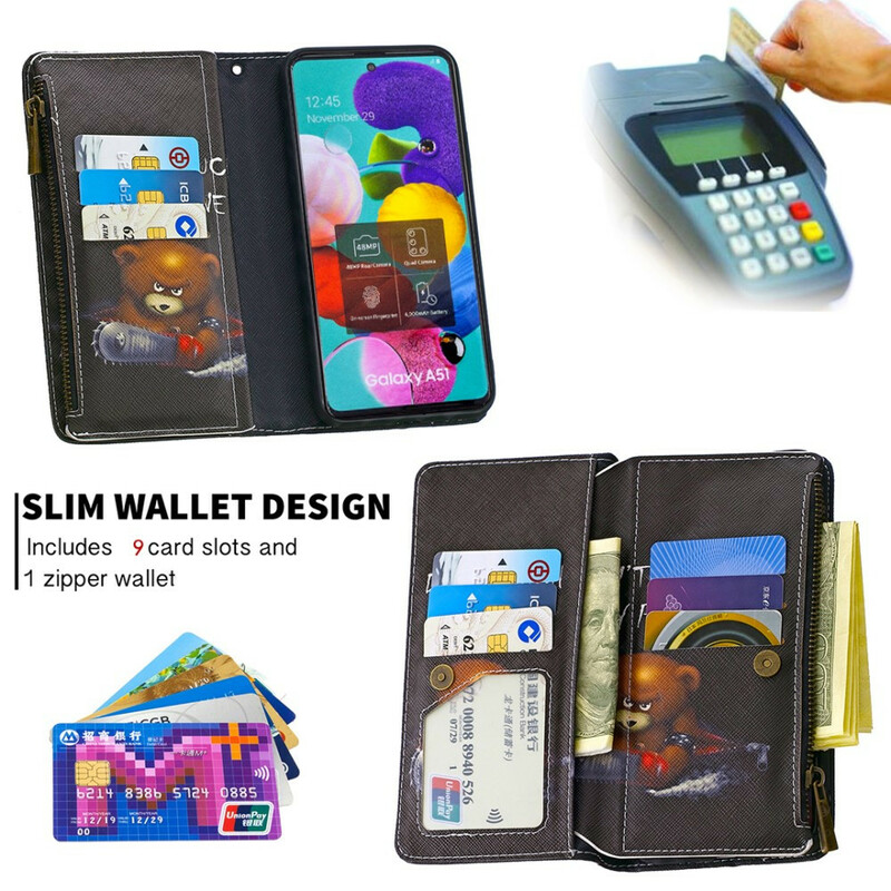 Housse Samsung Galaxy A51 Poche Zippée Ours Housse Samsung Galaxy A51 Poche Zippée Ours