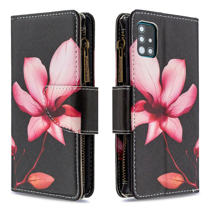 Housse Samsung Galaxy A51 Poche Zippée Fleur