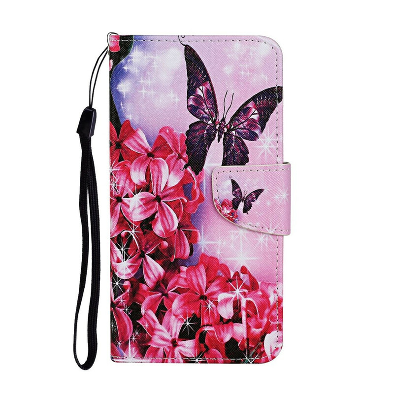 Housse Samsung Galaxy A31 Papillons Floraux Lanière Housse Samsung Galaxy A31 Papillons Floraux Lanière