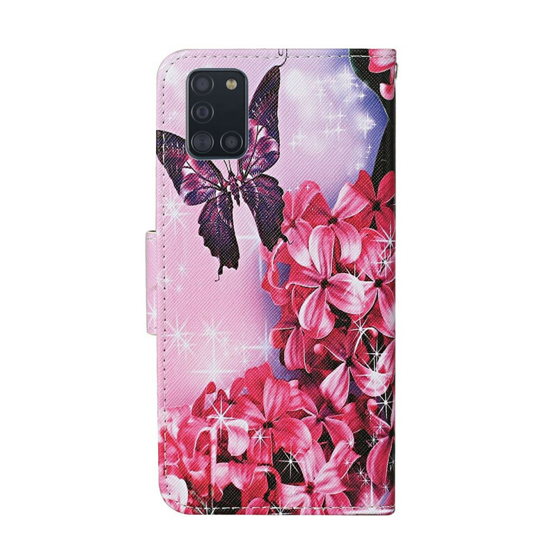Housse Samsung Galaxy A31 Papillons Floraux Lanière Housse Samsung Galaxy A31 Papillons Floraux Lanière