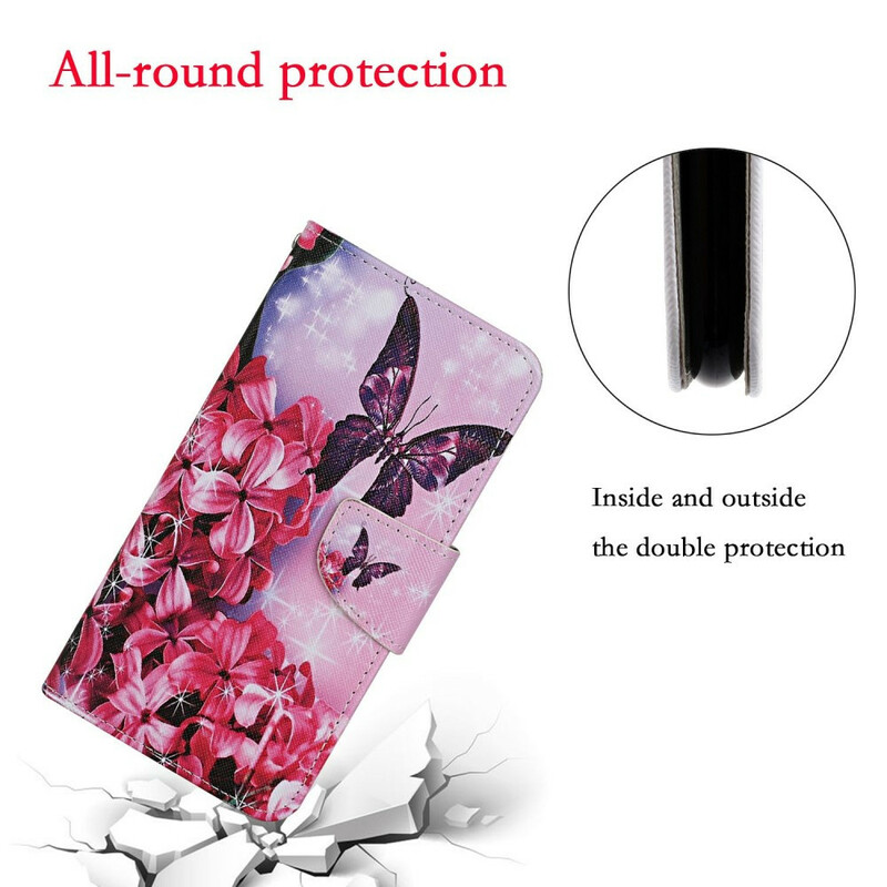 Housse Samsung Galaxy A31 Papillons Floraux Lanière Housse Samsung Galaxy A31 Papillons Floraux Lanière