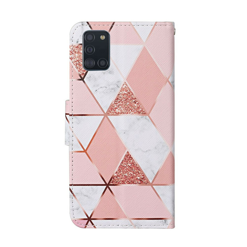 Housse Samsung Galaxy A31 Marbre et Paillettes avec Lanière Housse Samsung Galaxy A31 Marbre et Paillettes avec Lanière