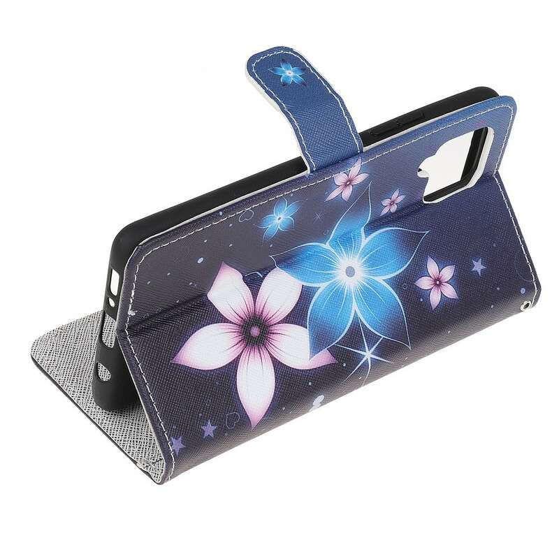 Housse Samsung Galaxy A12 Fleurs Lunaires à Lanière Housse Samsung Galaxy A12 Fleurs Lunaires à Lanière