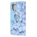 Housse Samsung Galaxy A12 Papillons Diamants à Lanière Housse Samsung Galaxy A12 Papillons Diamants à Lanière
