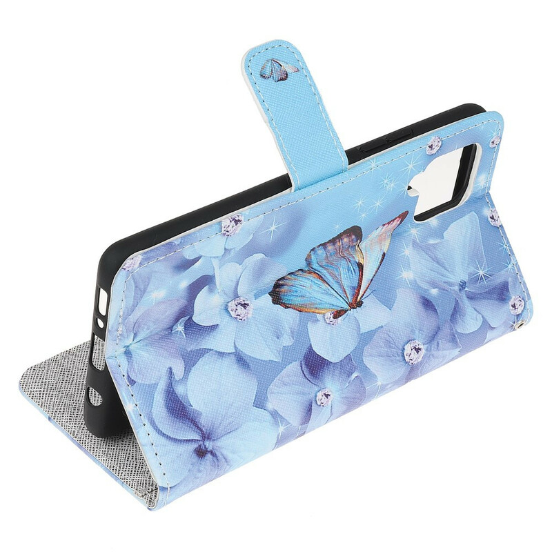 Housse Samsung Galaxy A12 Papillons Diamants à Lanière Housse Samsung Galaxy A12 Papillons Diamants à Lanière