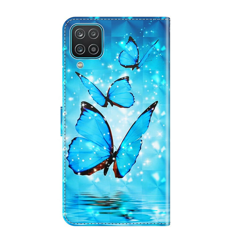 Housse Samsung Galaxy A12 Papillons Bleus Volants