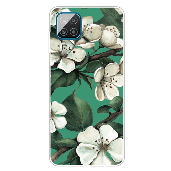 Coque Samsung Galaxy A12 Fleurs Blanches Peintes