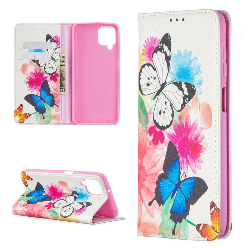Flip Cover Samsung Galaxy A12 Papillons Colorés Flip Cover Samsung Galaxy A12 Papillons Colorés