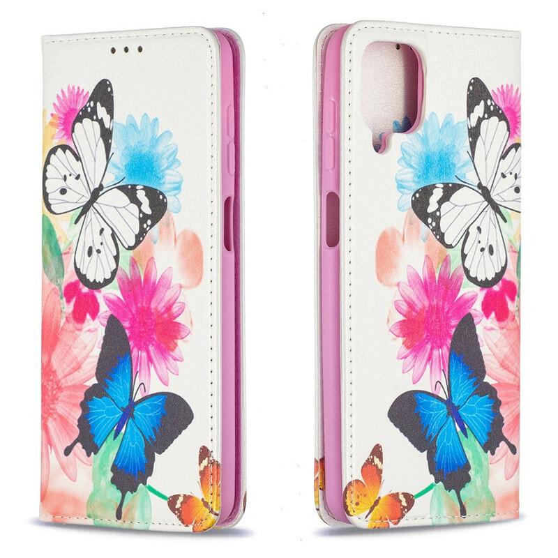 Flip Cover Samsung Galaxy A12 Papillons Colorés Flip Cover Samsung Galaxy A12 Papillons Colorés