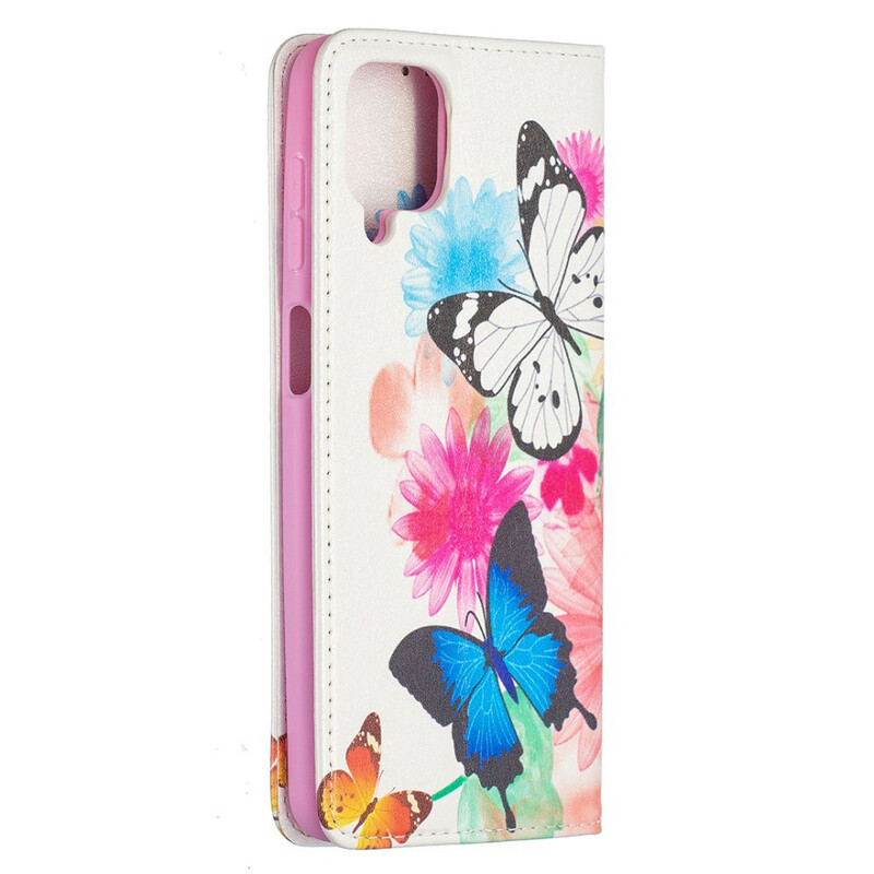 Flip Cover Samsung Galaxy A12 Papillons Colorés Flip Cover Samsung Galaxy A12 Papillons Colorés