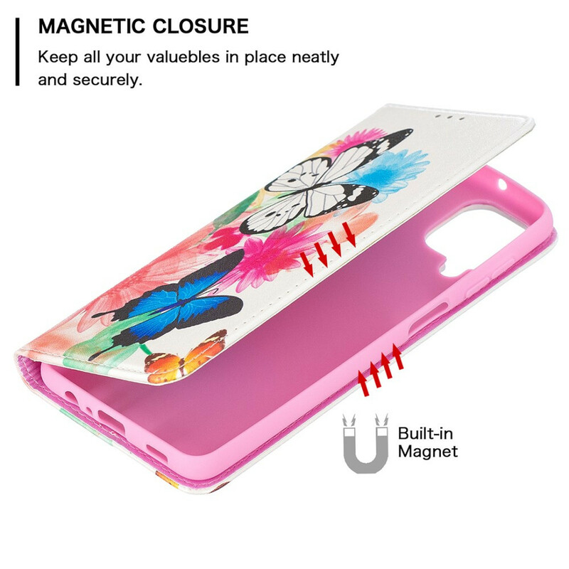 Flip Cover Samsung Galaxy A12 Papillons Colorés Flip Cover Samsung Galaxy A12 Papillons Colorés