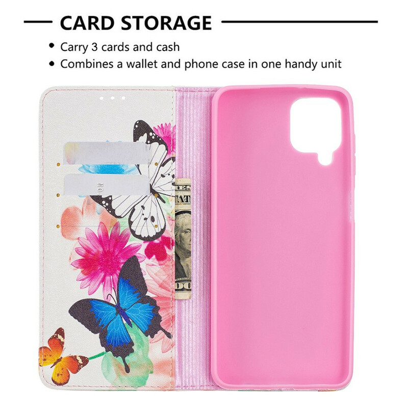 Flip Cover Samsung Galaxy A12 Papillons Colorés Flip Cover Samsung Galaxy A12 Papillons Colorés