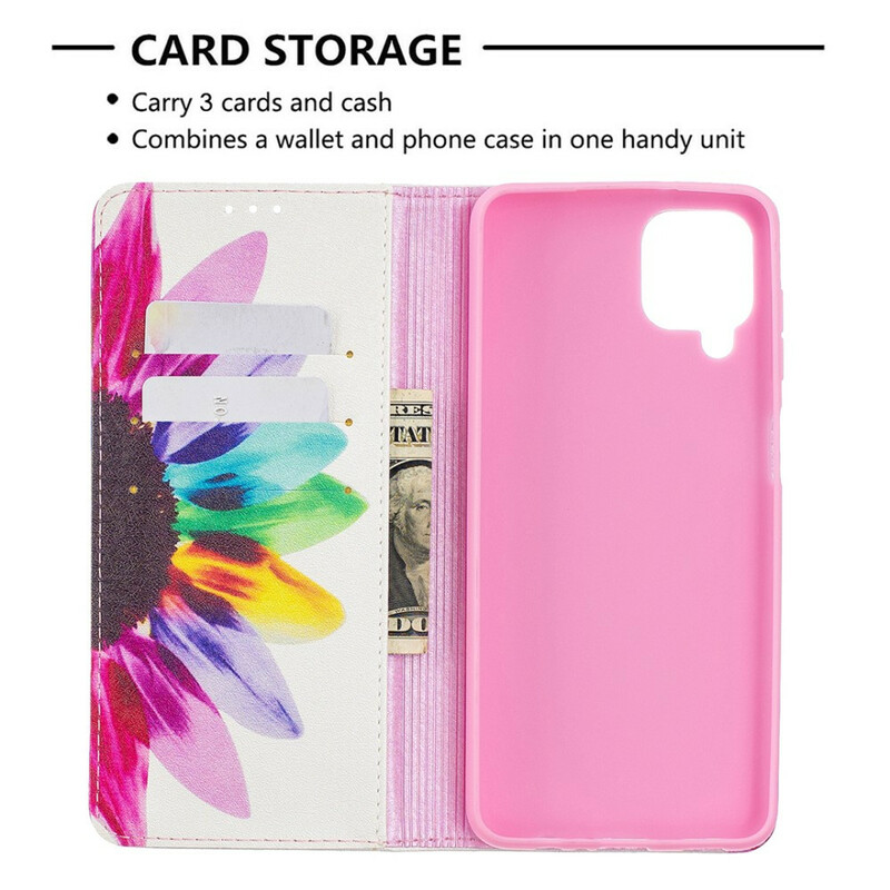 Flip Cover Samsung Galaxy A12 Fleur Aquarelle Flip Cover Samsung Galaxy A12 Fleur Aquarelle
