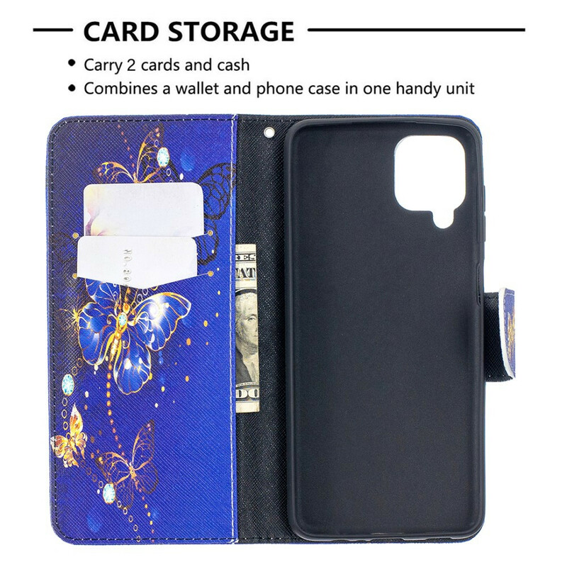 Housse Samsung Galaxy A12 Papillons Dorés Housse Samsung Galaxy A12 Papillons Dorés