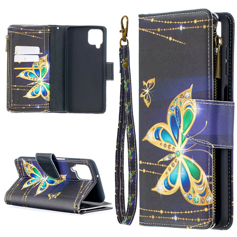 Housse Samsung Galaxy A12 Poche Zippée Papillons Housse Samsung Galaxy A12 Poche Zippée Papillons
