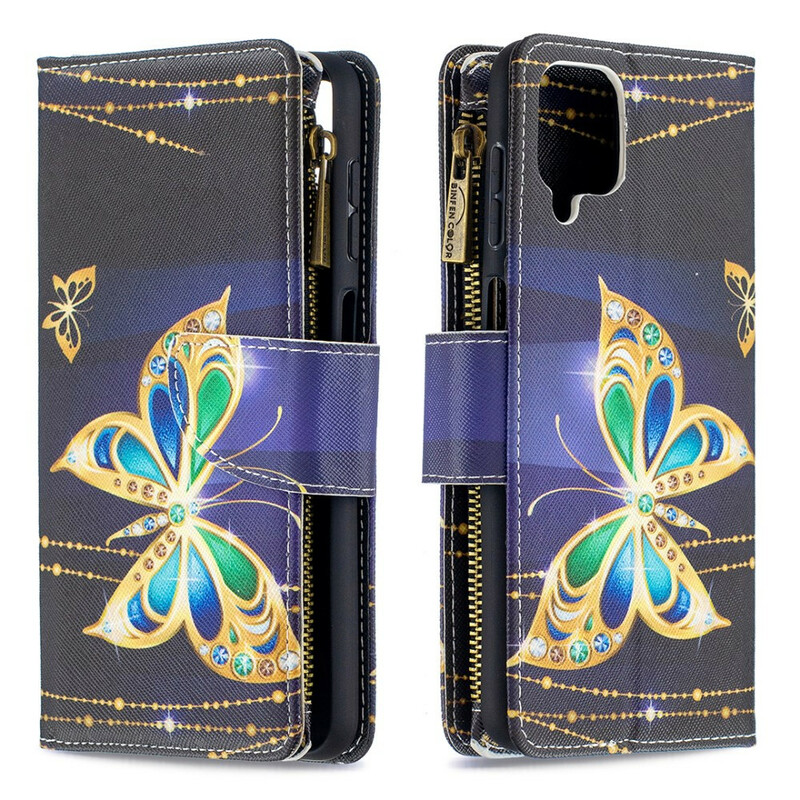 Housse Samsung Galaxy A12 Poche Zippée Papillons Housse Samsung Galaxy A12 Poche Zippée Papillons