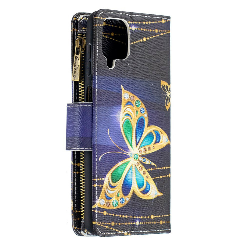 Housse Samsung Galaxy A12 Poche Zippée Papillons Housse Samsung Galaxy A12 Poche Zippée Papillons