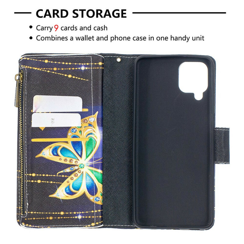 Housse Samsung Galaxy A12 Poche Zippée Papillons Housse Samsung Galaxy A12 Poche Zippée Papillons
