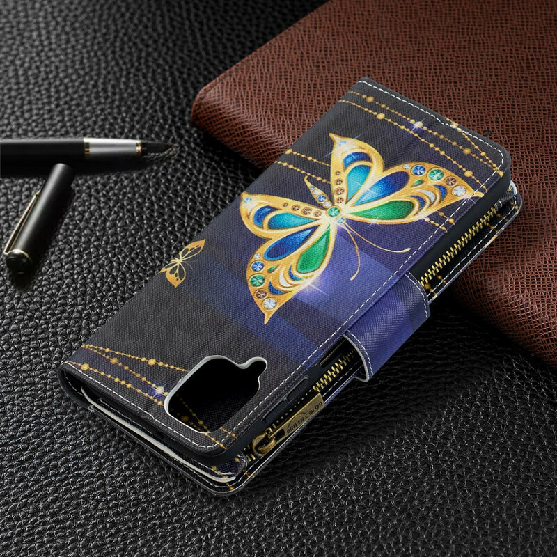 Housse Samsung Galaxy A12 Poche Zippée Papillons